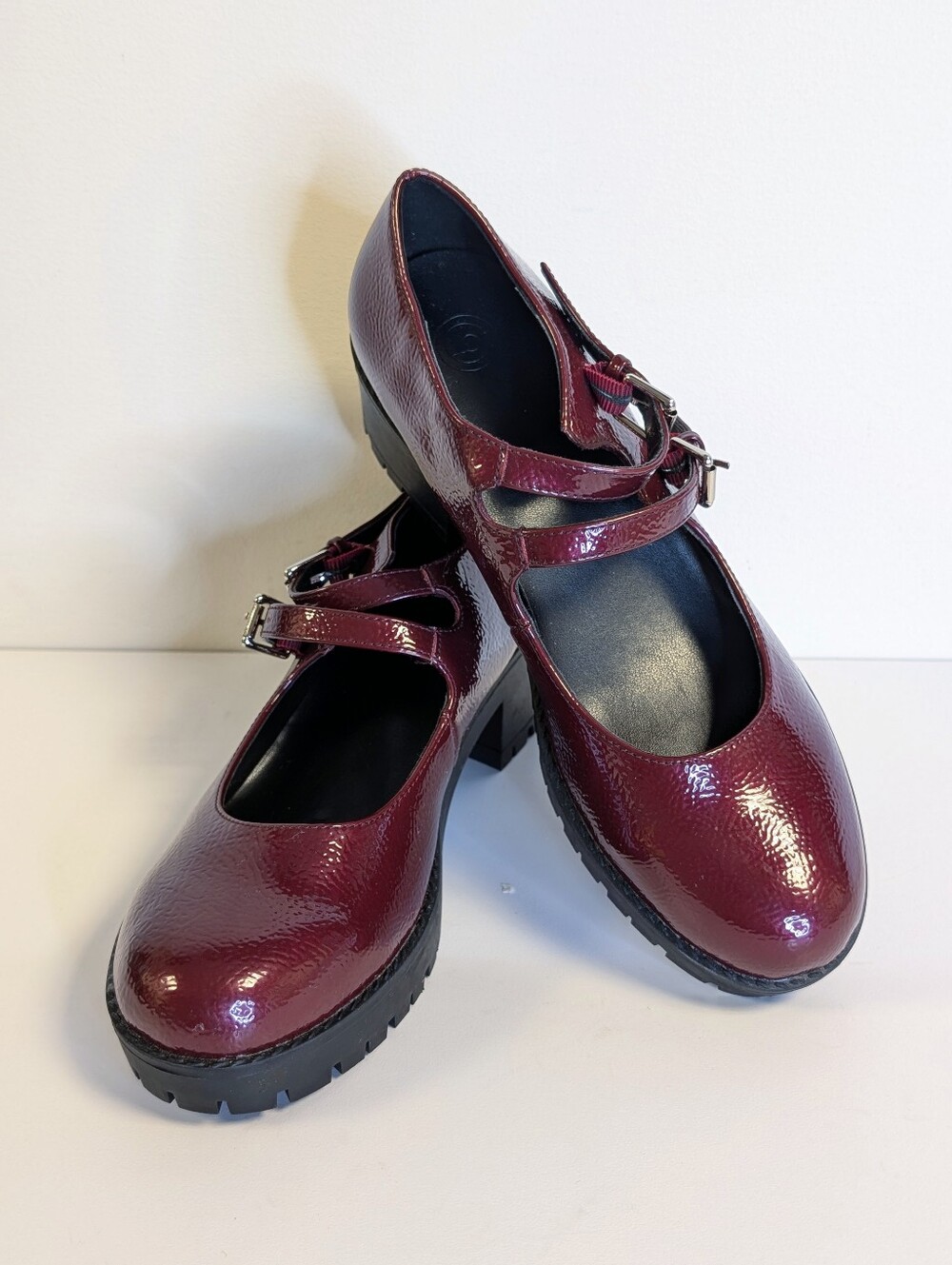 Urban Outfitters Burgundy Patent Double Strap Mary Jane Heels Size 8